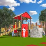 Computer rendering of playground showing children playing.