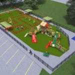 Computer rendering of playground from high angle.
